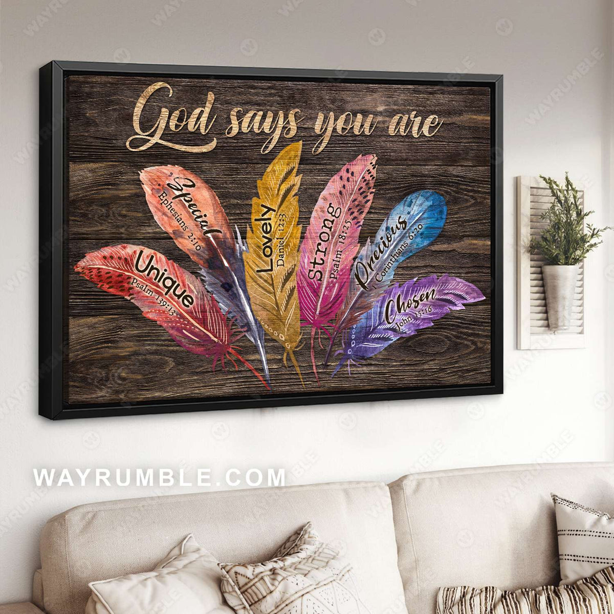 Feather, Colorful painting, Jesus Christ quote, God says you are - Jesus Landscape Canvas Prints, Christian Wall Art 