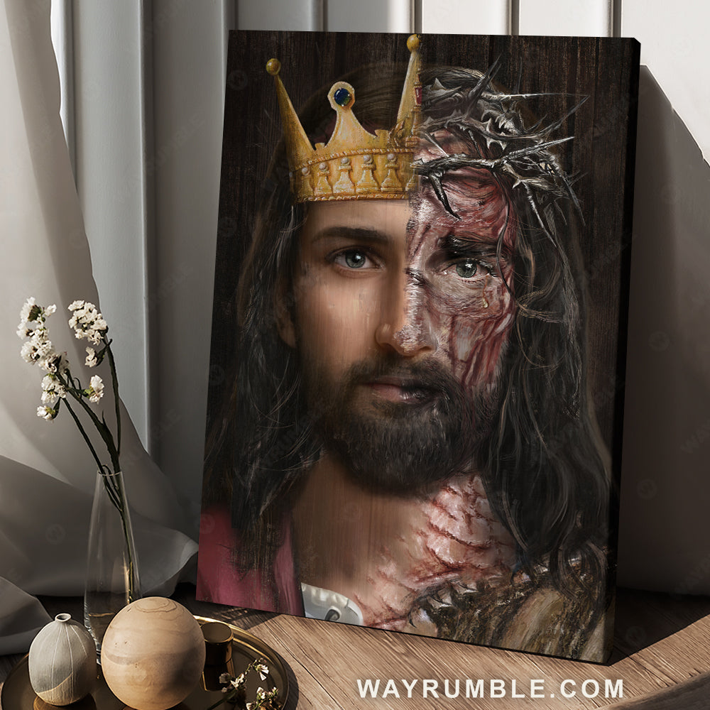 Stunning Jesus's face, Golden crown, Crown of thorn, Jesus painting - Jesus Portrait Canvas Prints, Christian Wall Art