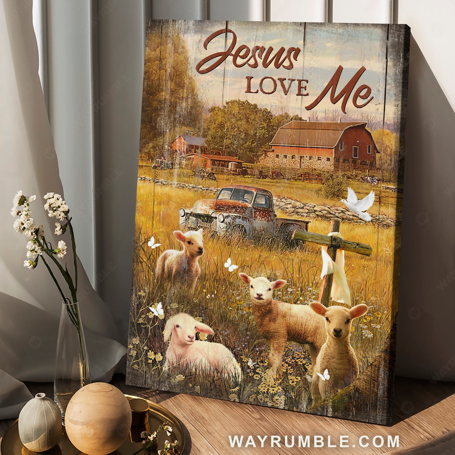 Meadow land, Vintage truck, The Lamb of God, Cross symbol, Jesus love me - Jesus Portrait Canvas Prints, Christian Wall Art