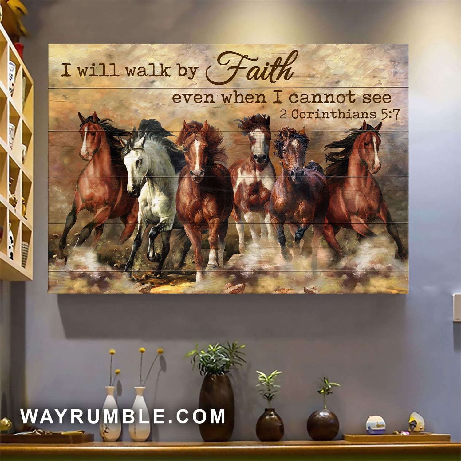 Running horses, I will walk by faith even when I cannot see - Jesus Landscape Canvas Prints, Wall Art