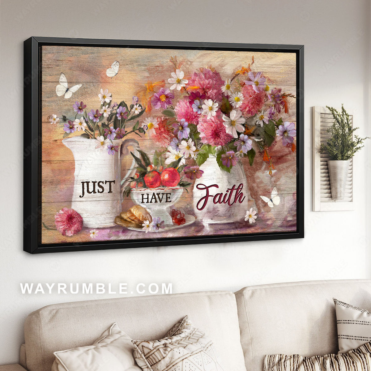 Cosmos flower, Pink mums, Ceramic vases, Just have faith - Jesus Landscape Canvas Prints, Christian Wall Art