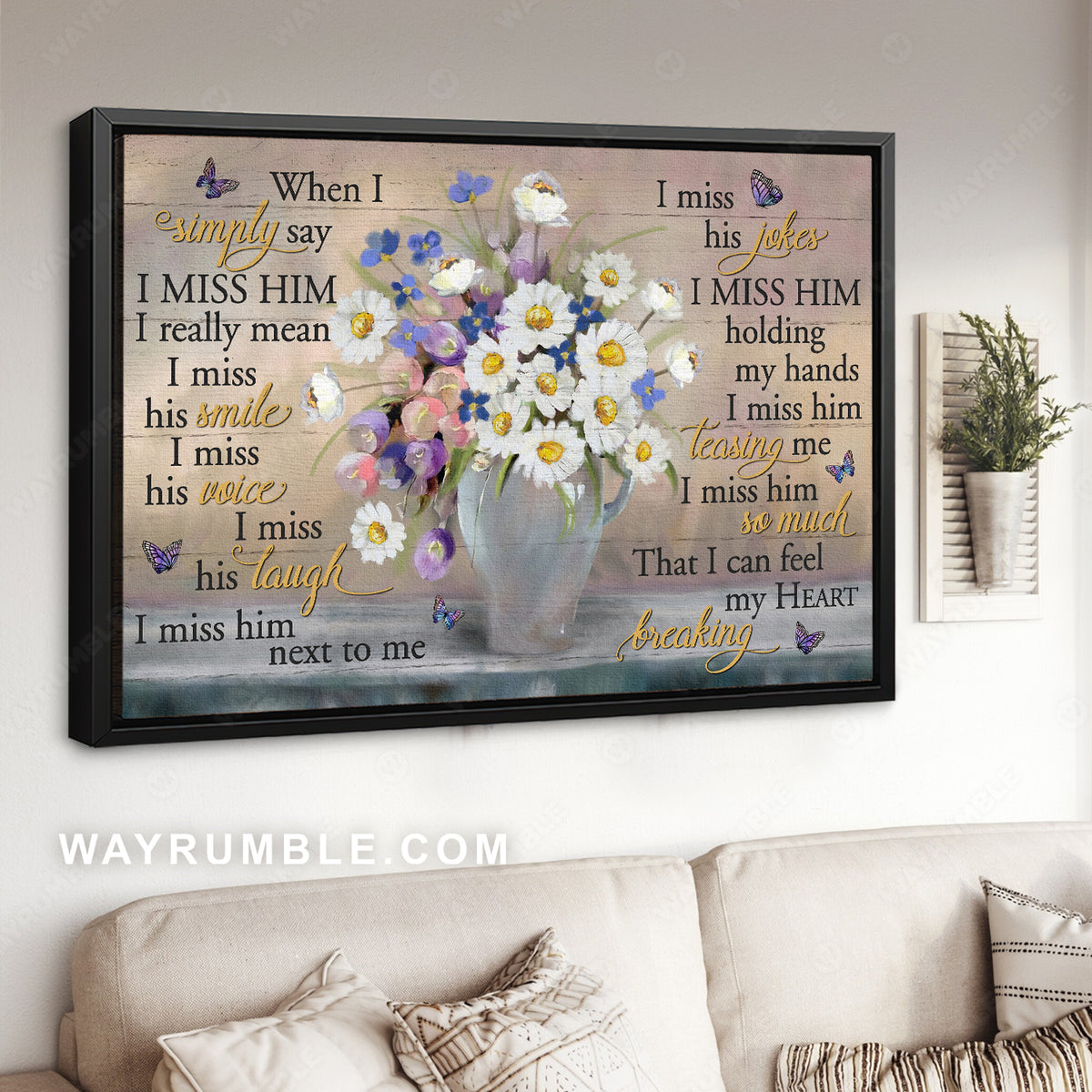 White daisy, Purple bellflower, Small blue flowers, I miss him - Jesus Landscape Canvas Prints, Christian Wall Art