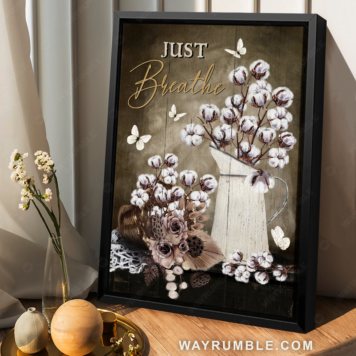 Cotton plant, Flower vase, Wicker basket, Just breathe - Jesus Portrait Canvas Prints, Christian Wall Art