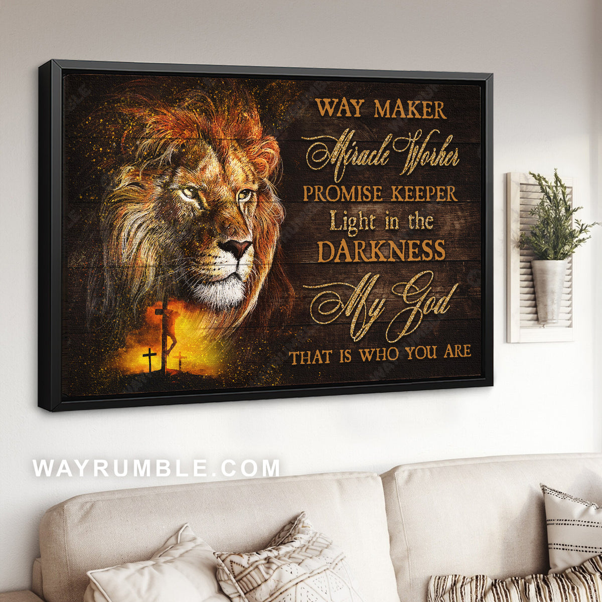 Lion of Judah, Fire sparks, Way maker miracle worker - Jesus Landscape Canvas Prints, Christian Wall Art