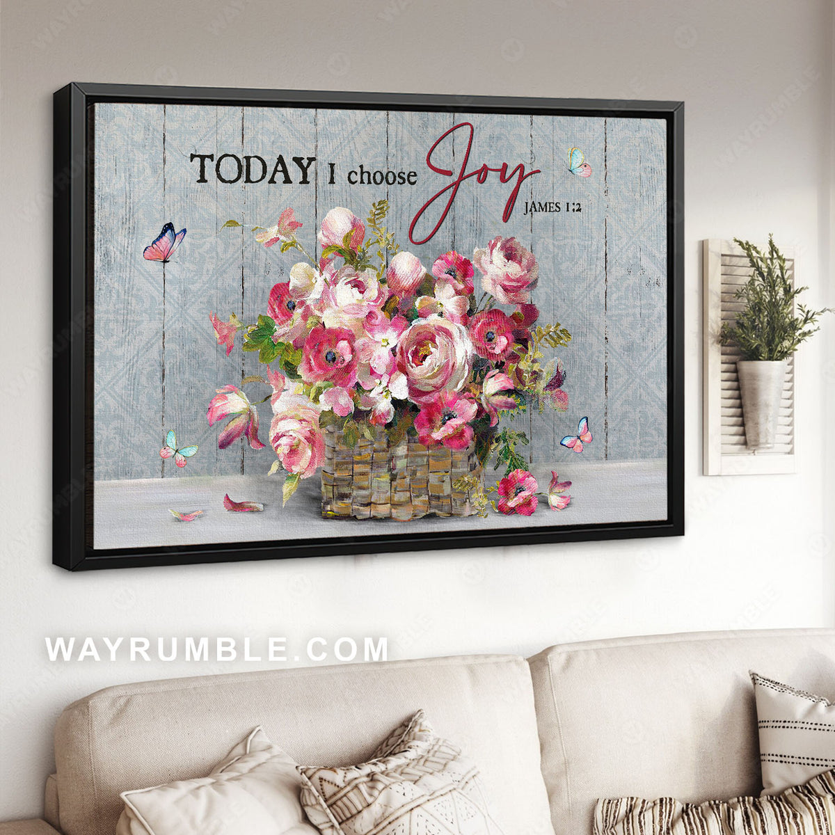 Peony painting, Pink peony, Beautiful butterflies, Today I choose joy - Jesus Landscape Canvas Prints, Christian Wall Art