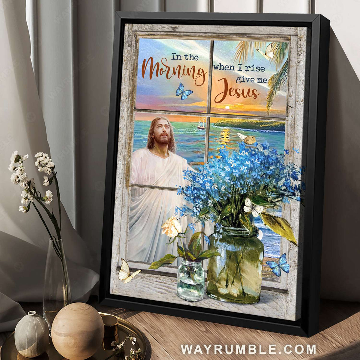 Jesus calls, Small blue flowers, Sunrise ocean, Give me Jesus - Jesus Portrait Canvas Prints, Christian Wall Art