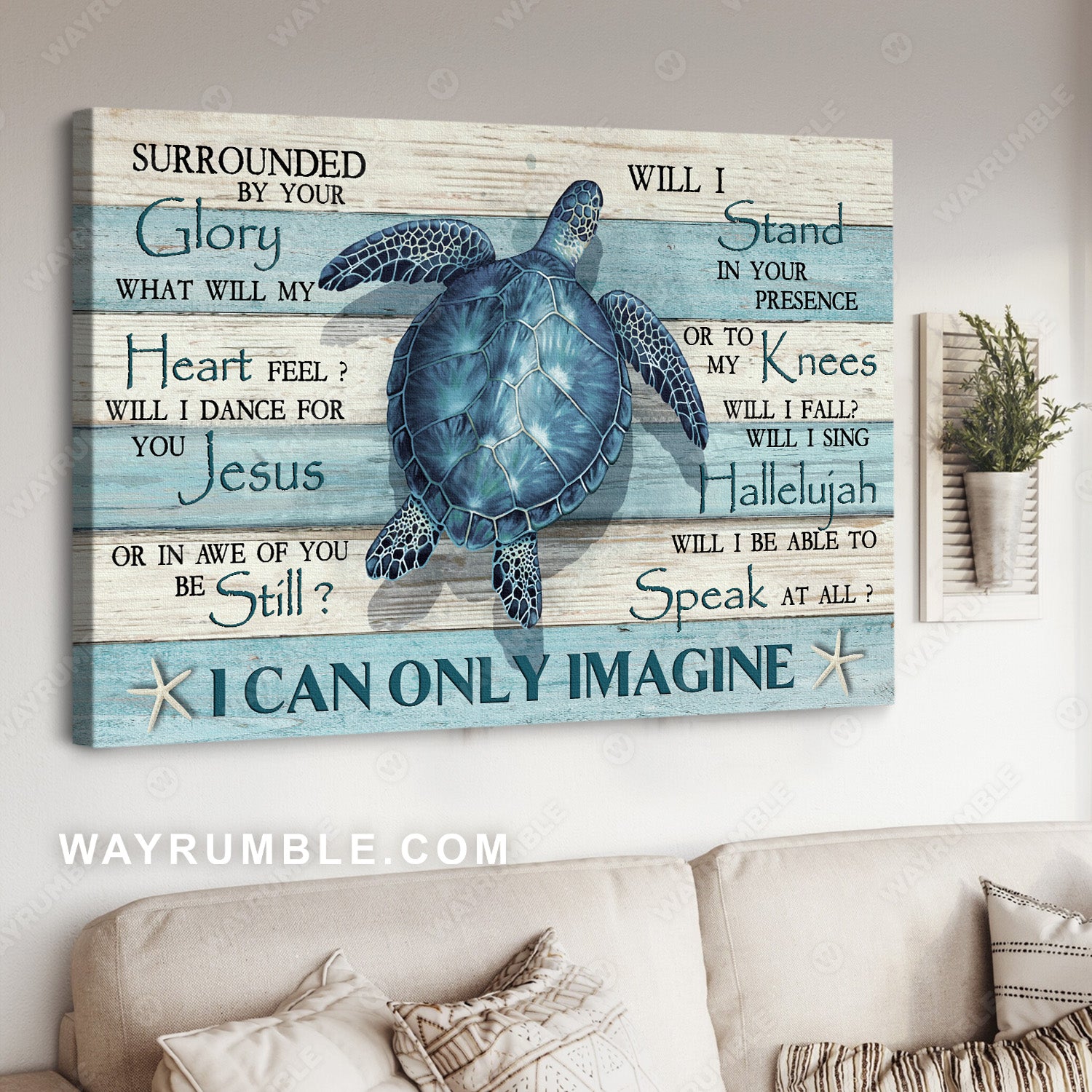 Blue Sea Turtle, Star fish, Blue and white background, I can only imagine - Jesus Landscape Canvas Prints, Christian Wall Art