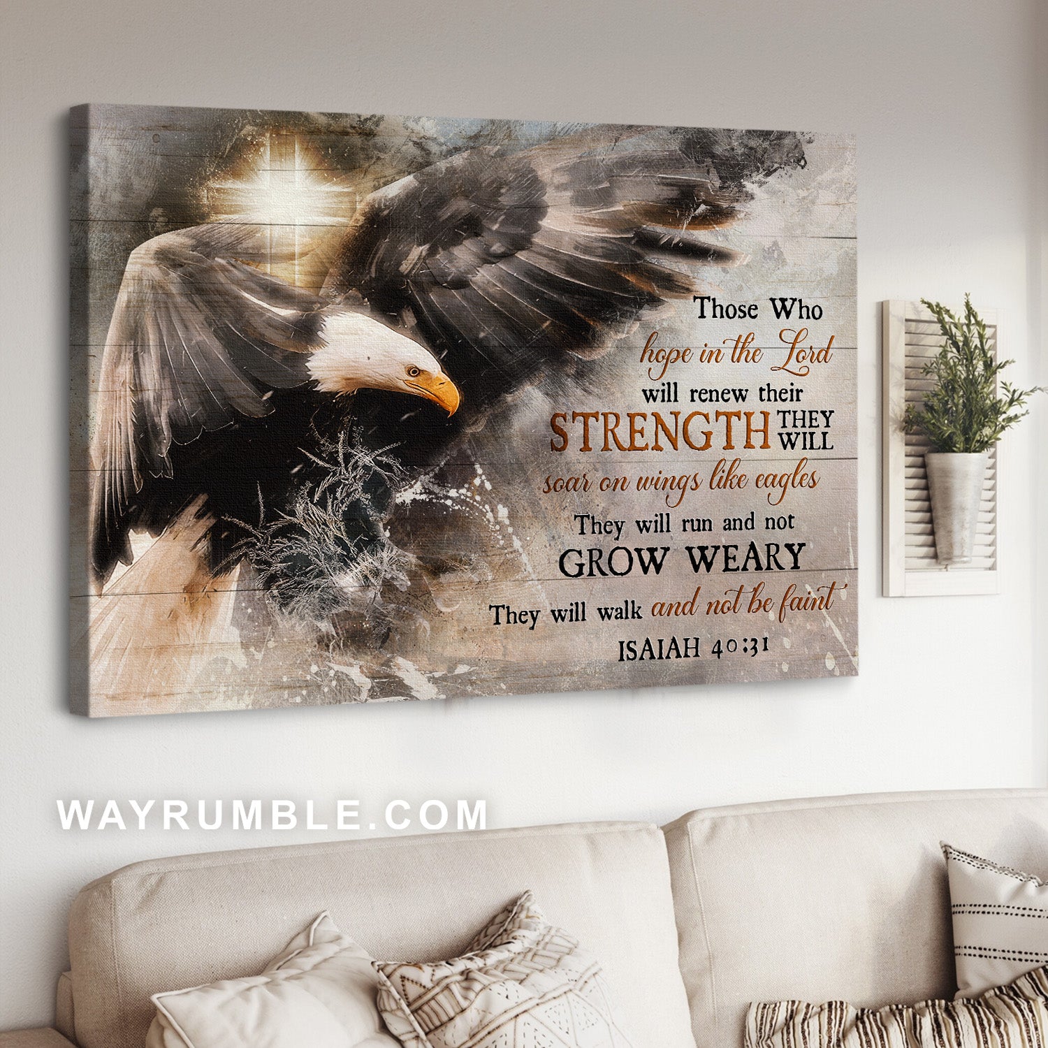 Bald eagle, Cross symbol, They will walk and not be faint - Jesus Landscape Canvas Prints, Christian Wall Art