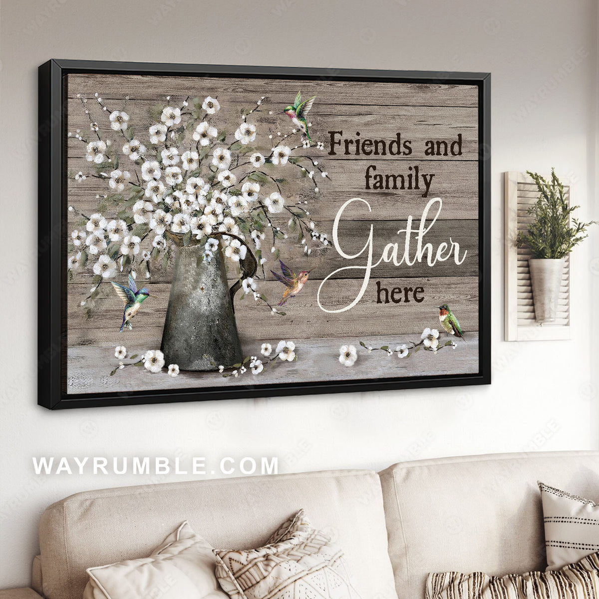 White anemone flower, Colorful humming birds, Friends and family gather here - Jesus Landscape Canvas Prints, Christian Wall Art