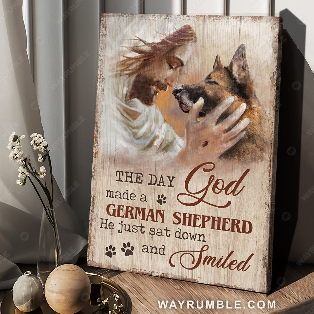 Jesus painting, The day God made a German Shepherd, He just sat down and smiled - Jesus Portrait Canvas Prints, Christian Wall Art