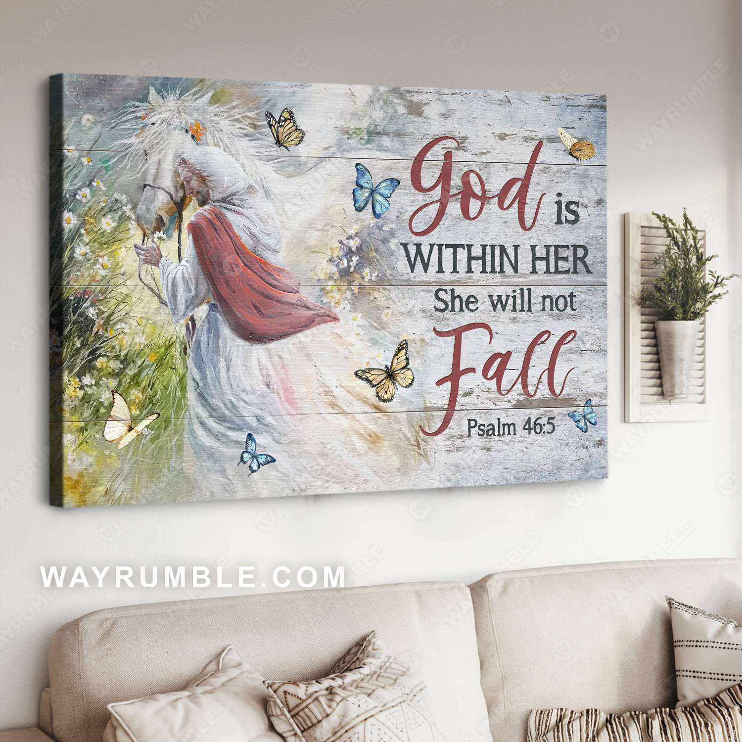 Jesus Christ, White horse, Beautiful butterfly, God is within her - Jesus Landscape Canvas Prints, Christian Wall Art