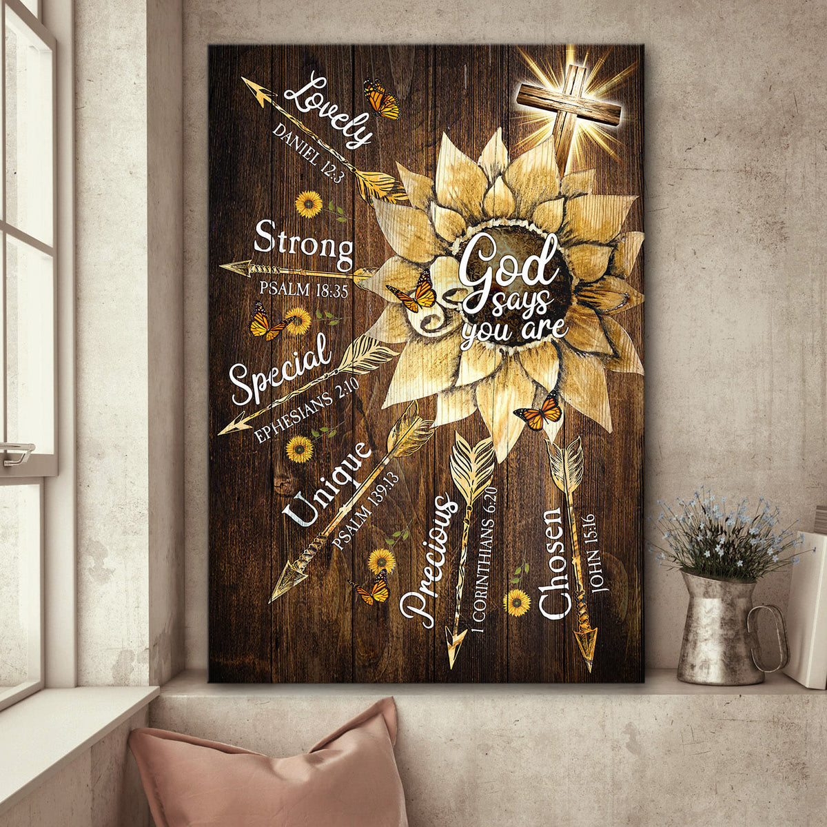Sunflower, Golden arrow, Cross, God says you are - Jesus Portrait Canvas Prints, Wall Art