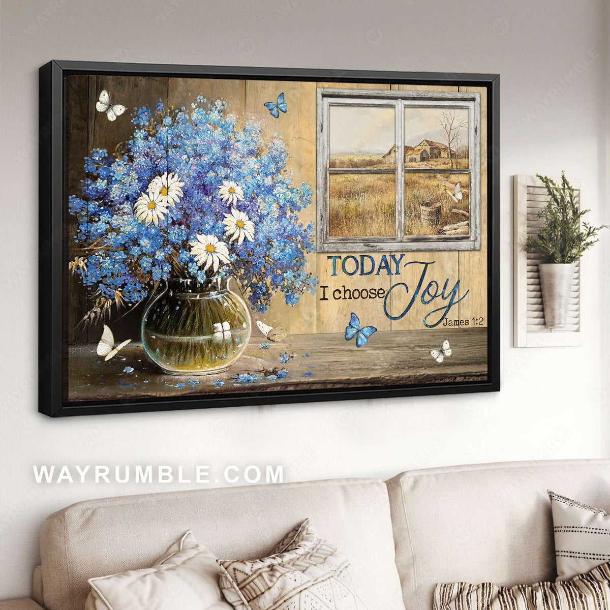 Blue small flowers, White daisy, Farm view, Today I choose joy - Jesus Landscape Canvas Prints, Christian Wall Art