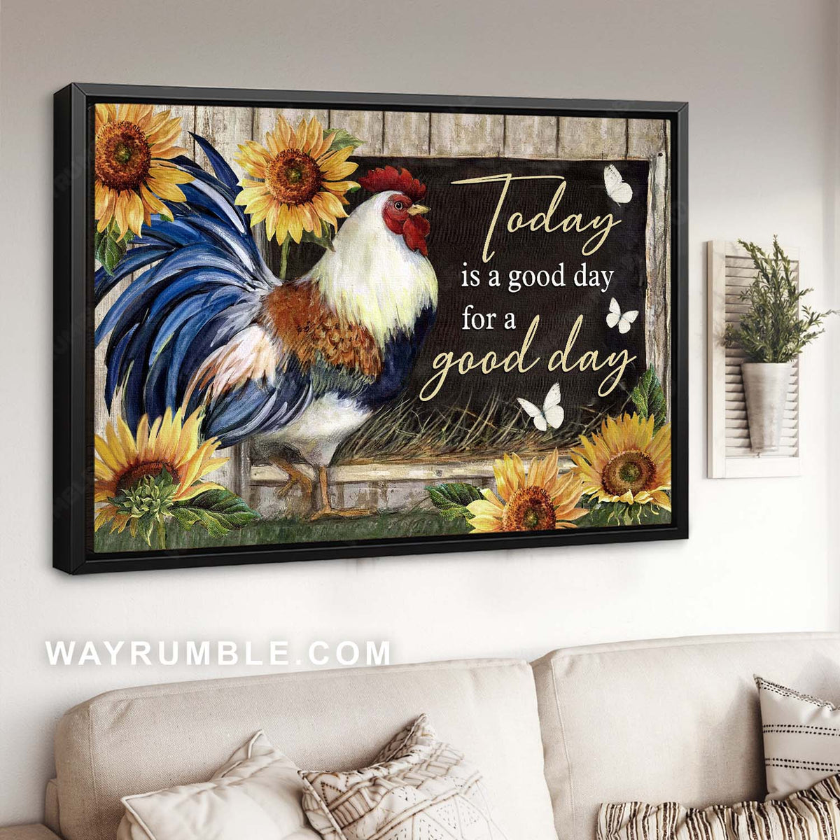 Rooster, Big sunflower, White butterfly, Today is a good day - Jesus Landscape Canvas Prints, Christian Wall Art