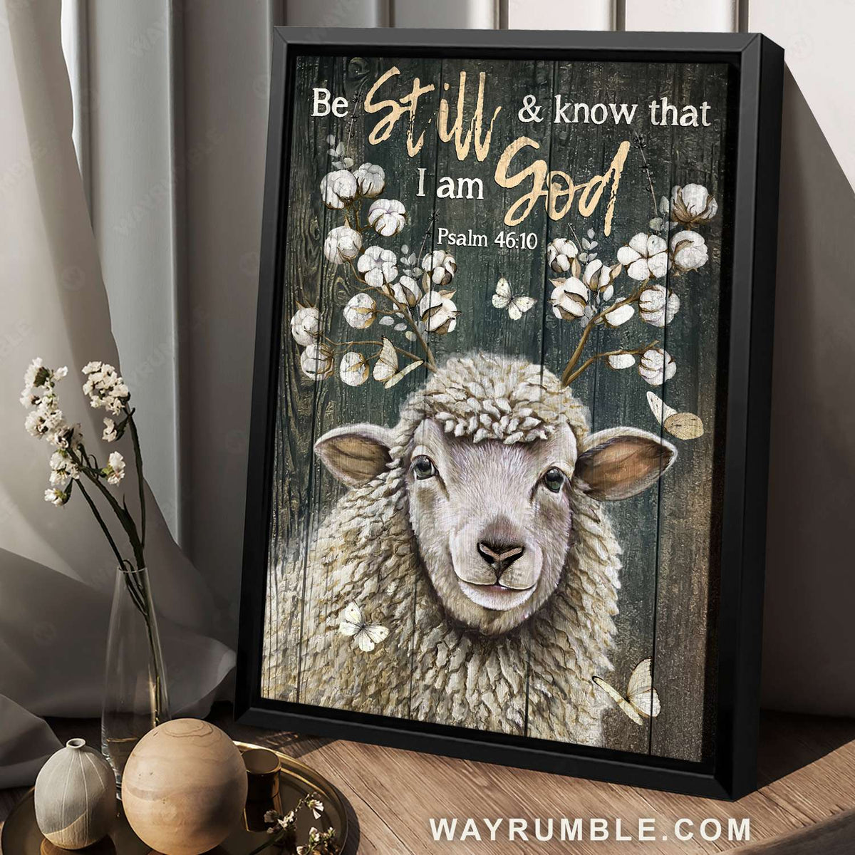 Cute sheep, Cotton blossom, Be still I am God - Jesus Portrait Canvas Prints, Christian Wall Art