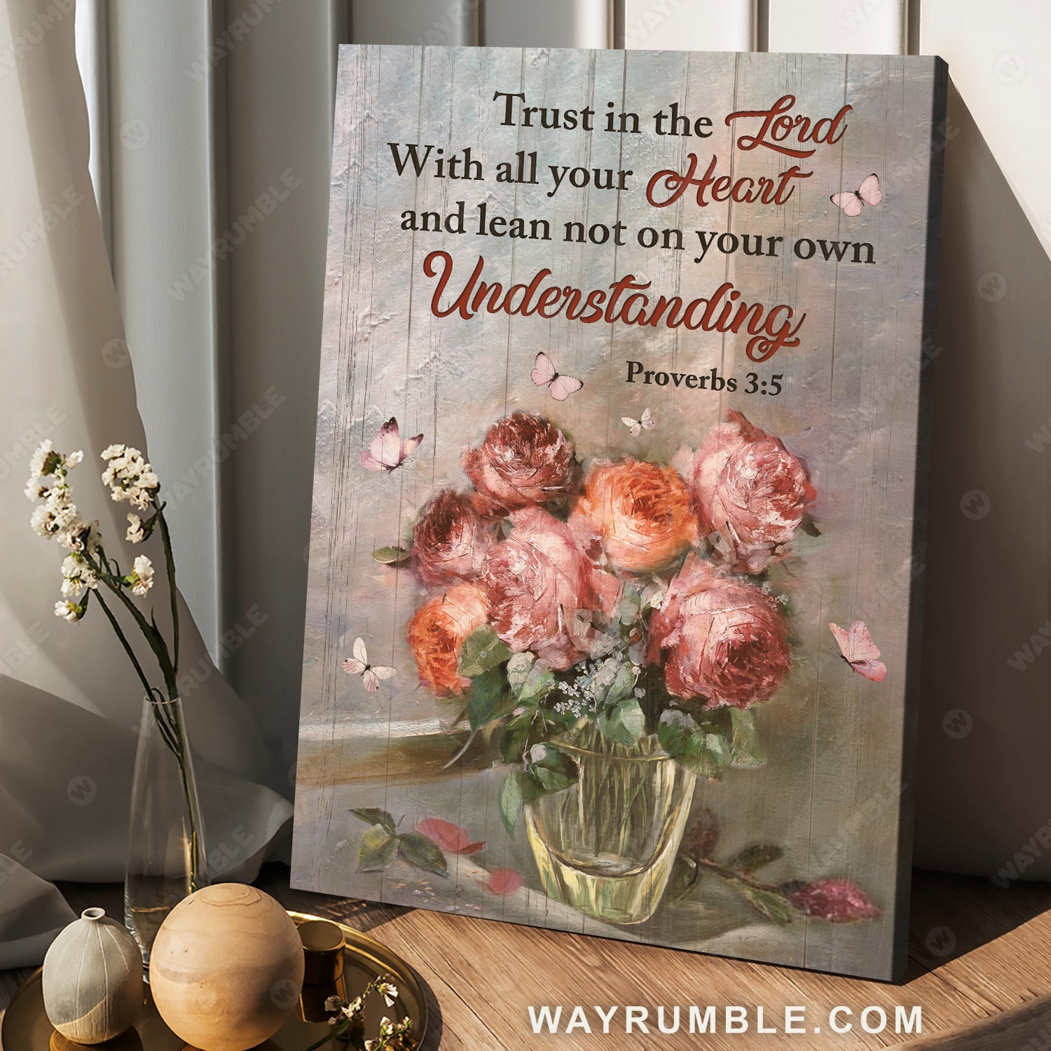 Garden rose flower, Still life painting, Trust the Lord with all your heat - Jesus Portrait Canvas Prints, Christian Wall Art