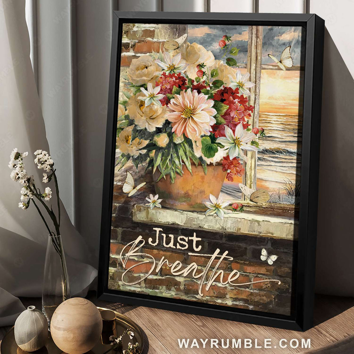 Beautiful flowers, White peony, Ocean view, Just breathe - Jesus Portrait Canvas Prints, Christian Wall Art