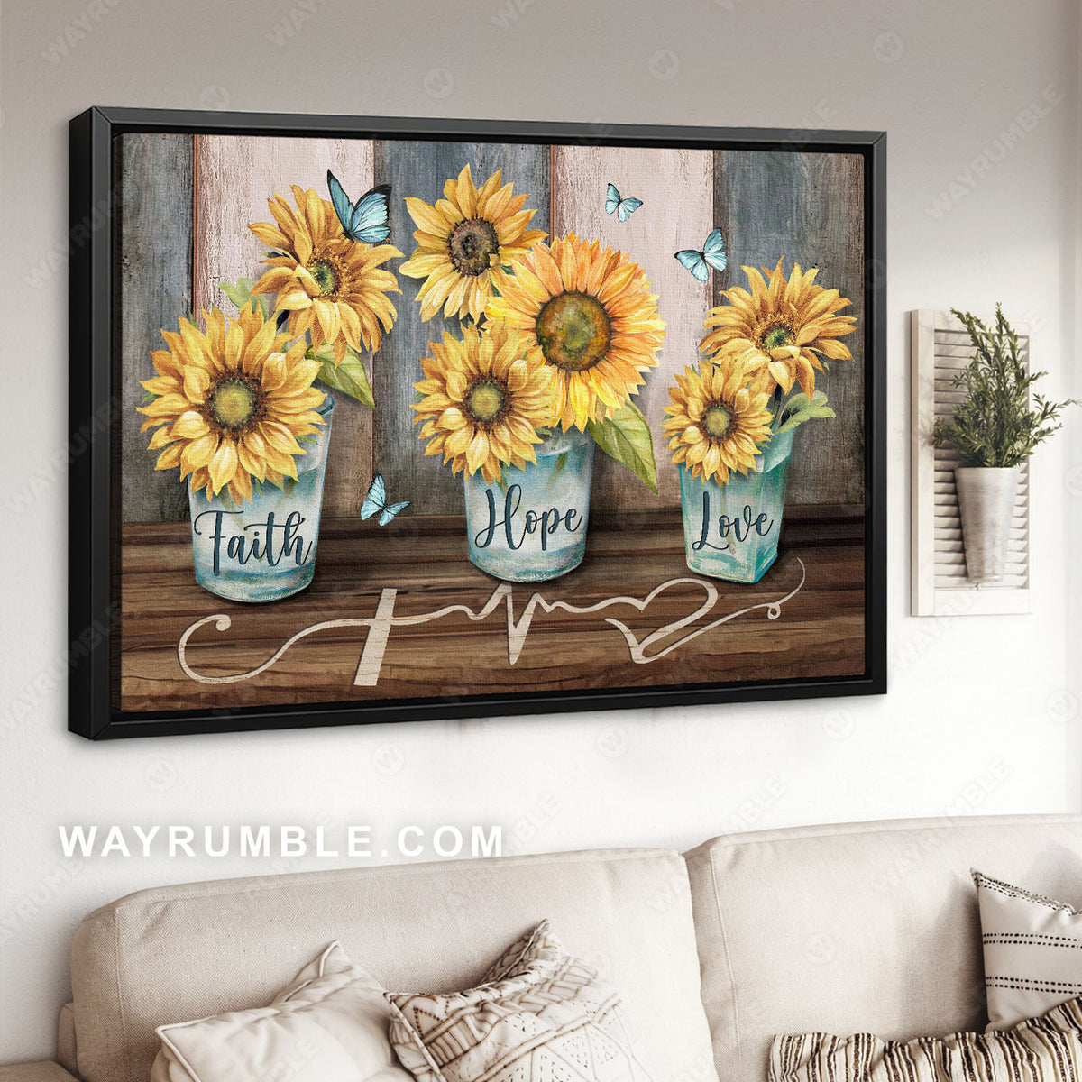 Sunflowers painting, Faith hope and love, Wooden background - Jesus Portrait Canvas Prints, Christian Wall Art