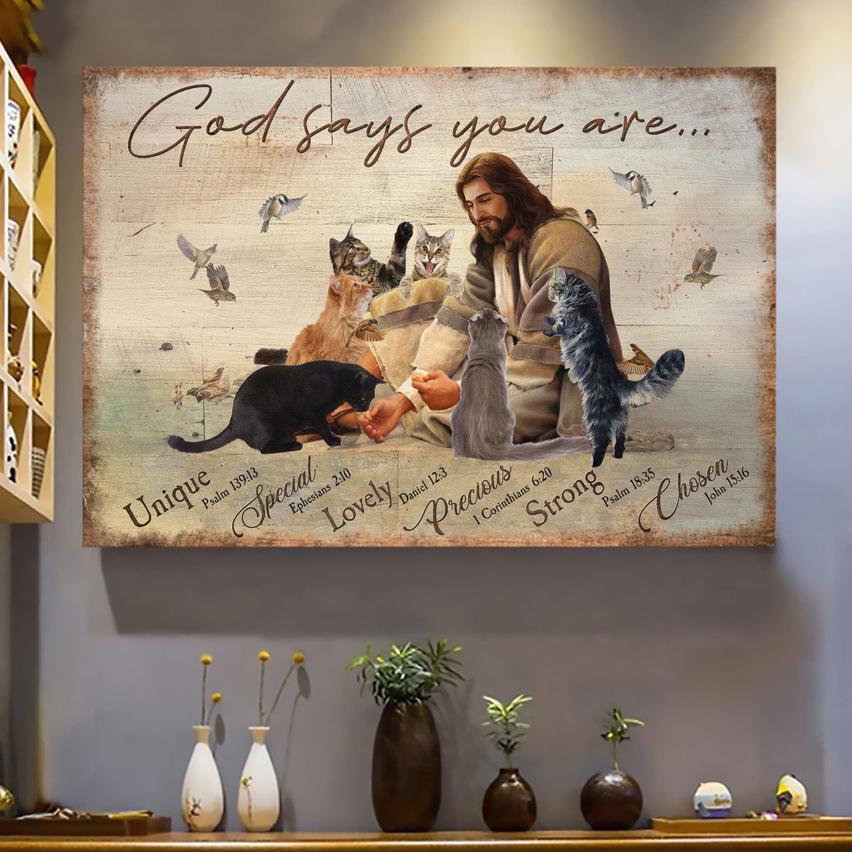 Jesus painting, Cute cat drawing, God says you are unique - Jesus Landscape Canvas Prints, Wall Art