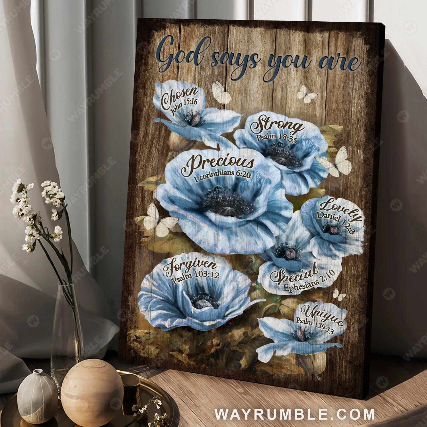 White butterfly, Beautiful flower, God says you are - Jesus Portrait Canvas Prints, Christian Wall Art