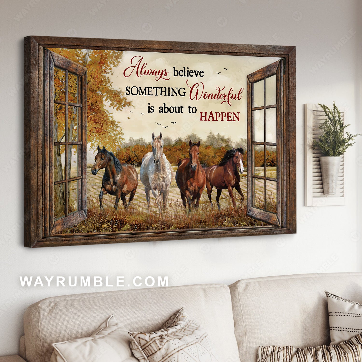 Amazing horses, Autumn season, Always believe something wonderful is about to happen - Jesus Landscape Canvas Prints, Christian Wall Art