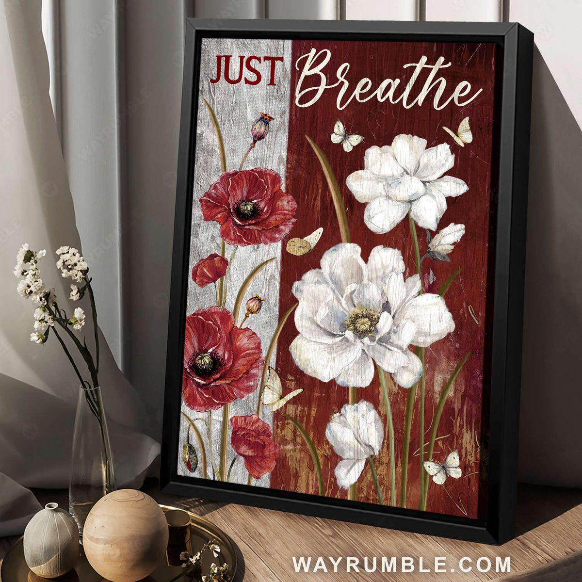 Red and white, Red anemone, White anemone, Just breathe - Jesus Portrait Canvas Prints, Christian Wall Art