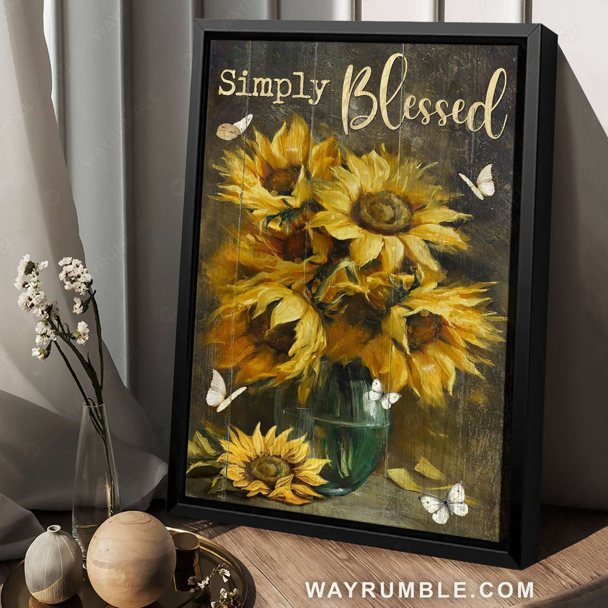 Sunflower painting, White butterfly, Simply blessed - Jesus Portrait Canvas Prints, Christian Wall Art