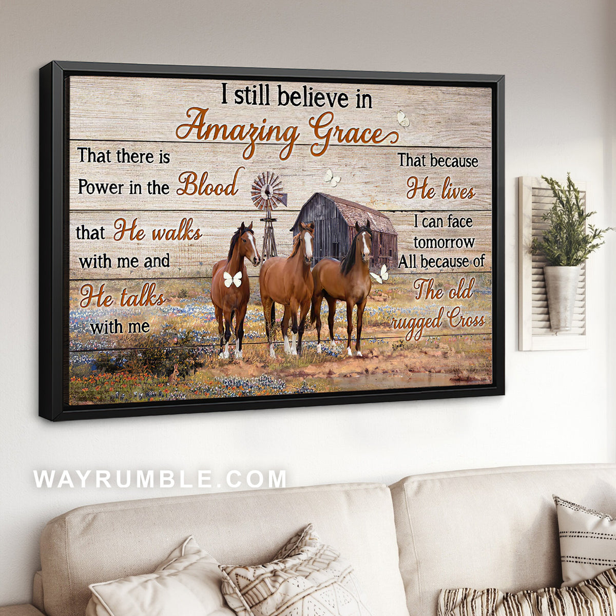 Dream horses, Beautiful farm, Windmill, I still believe in amazing grace - Jesus Landscape Canvas Prints, Christian Wall Art