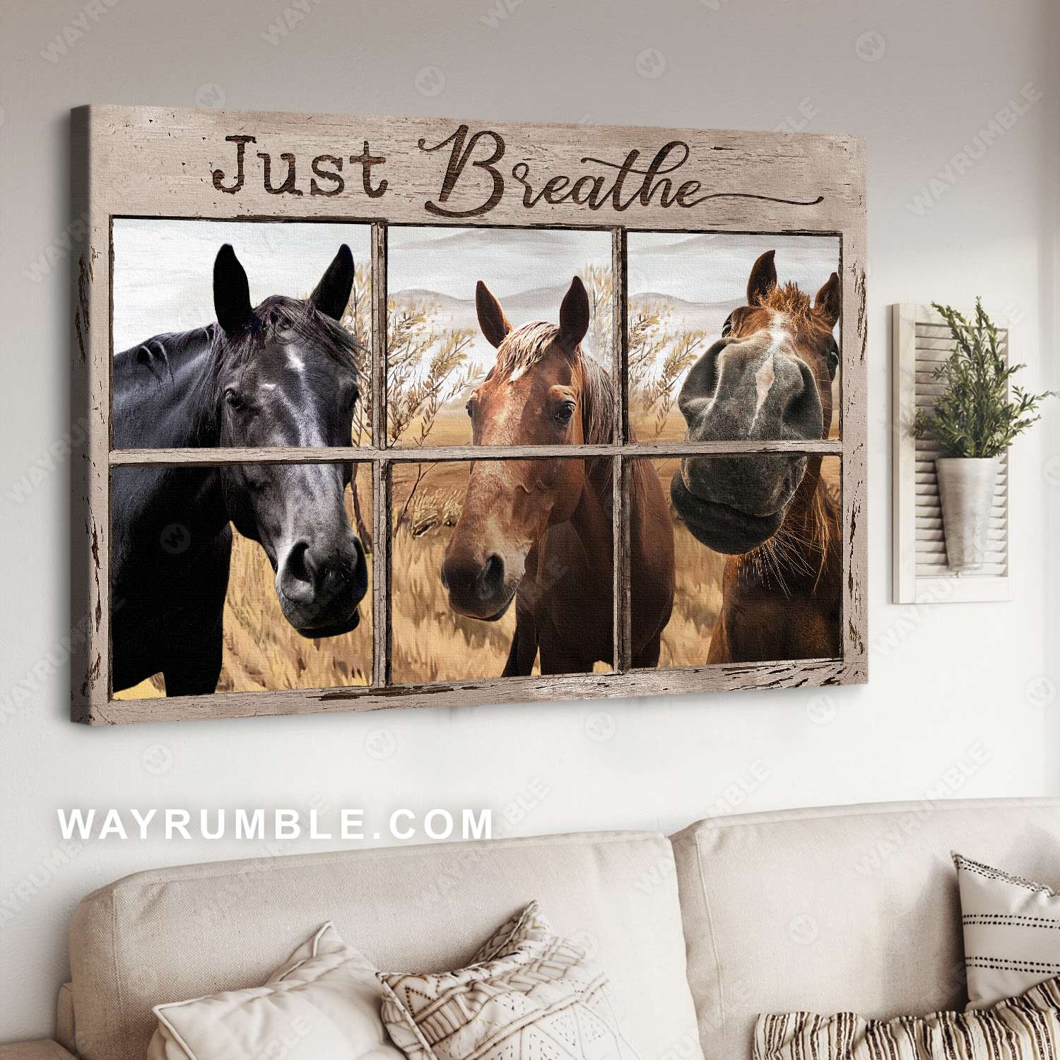 Horse painting, Three brothers, Meadow landscape, Just breathe - Jesus Landscape Canvas Prints, Christian Wall Art