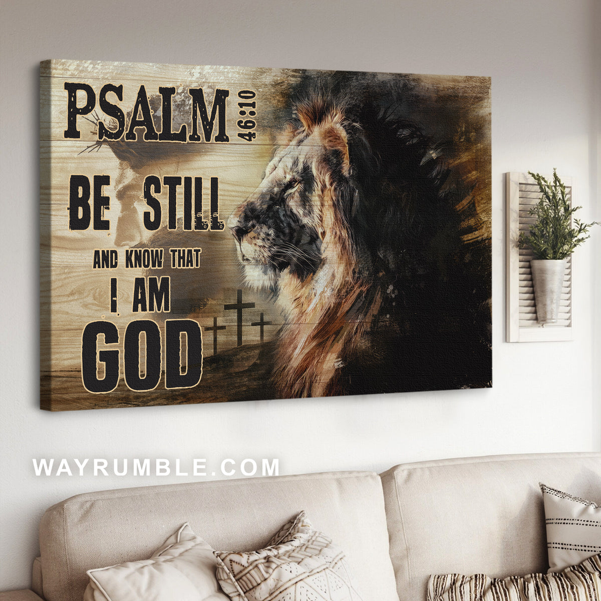 The Lion of Judah, Jesus Christ, Cross symbol, Be still and know that I am God - Jesus Landscape Canvas Prints, Christian Wall Art
