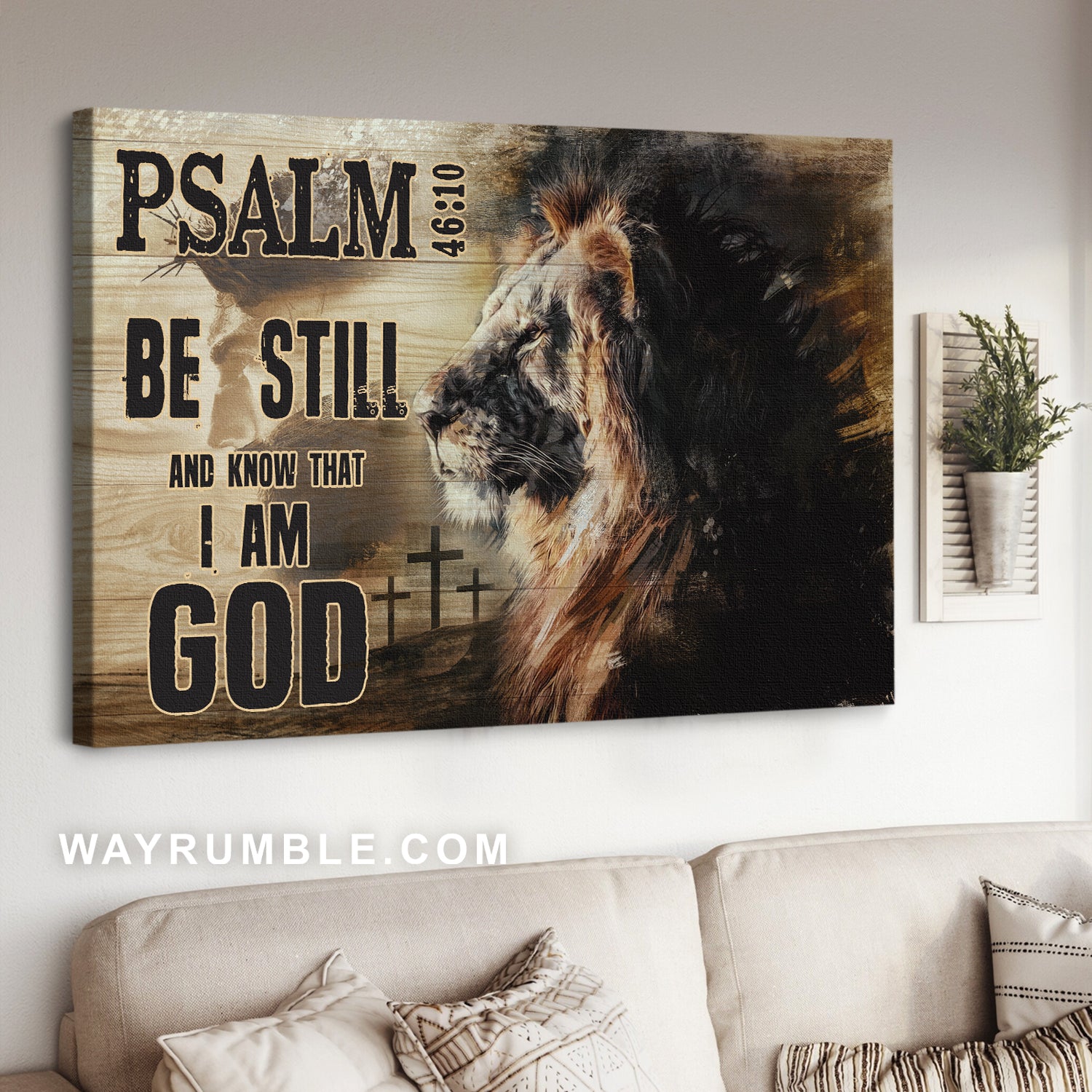 The Lion of Judah, Jesus Christ, Cross symbol, Be still and know that I am God - Jesus Landscape Canvas Prints, Christian Wall Art