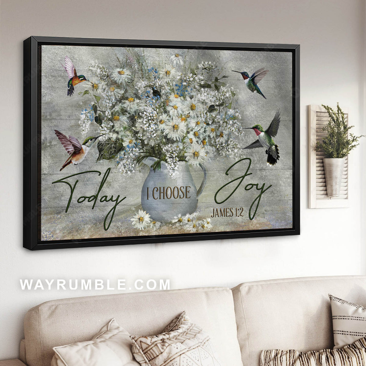 Daisy flower, Baby flower, Hummingbird, Today I choose joy - Jesus Landscape Canvas Prints, Christian Wall Art