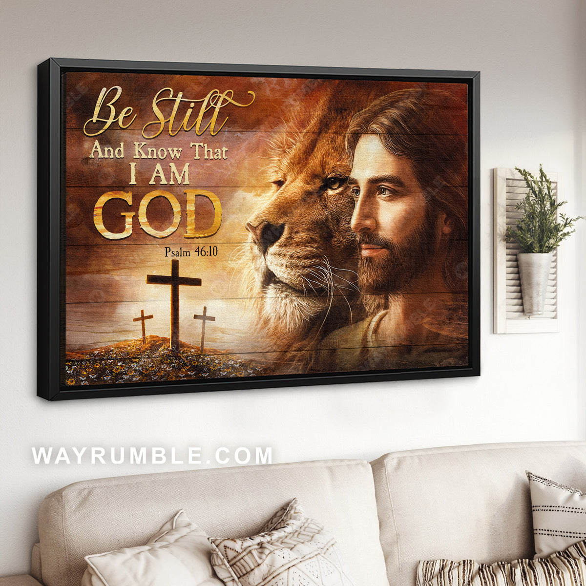 Jesus portrait, Lion of Judah, Three crosses, Be still I am God - Jesus Landscape Canvas Prints, Christian Wall Art