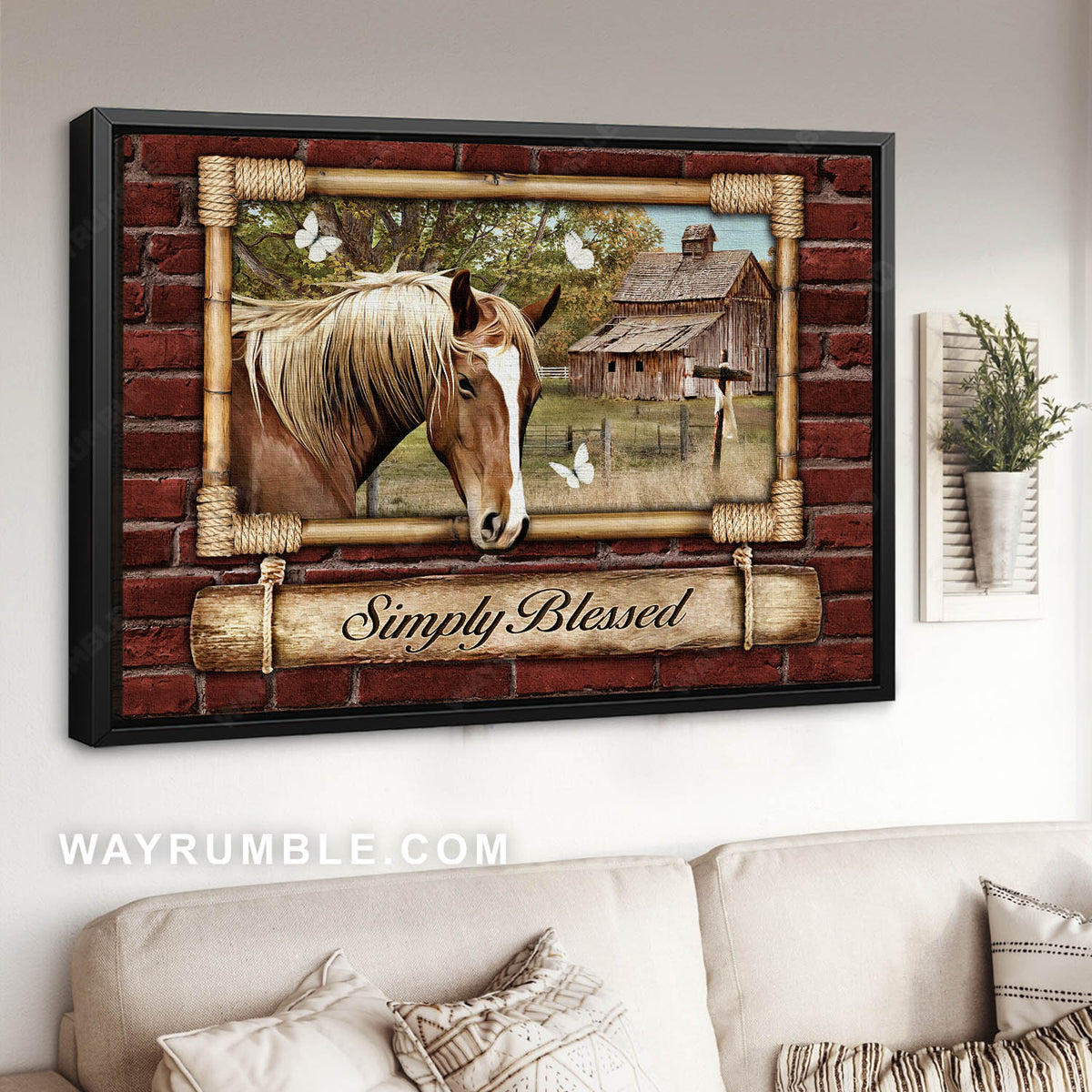 Horse drawing, White butterfly, Wooden house, Simply blessed- Jesus Landscape Canvas Prints, Christian Wall Art