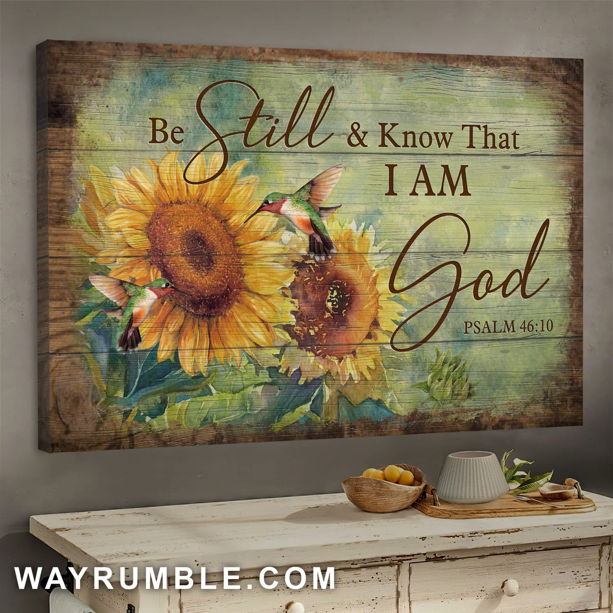Jesus, Stunning Sunflower, Hummingbird - Be still and know that I am God Landscape Canvas Prints, Wall Art