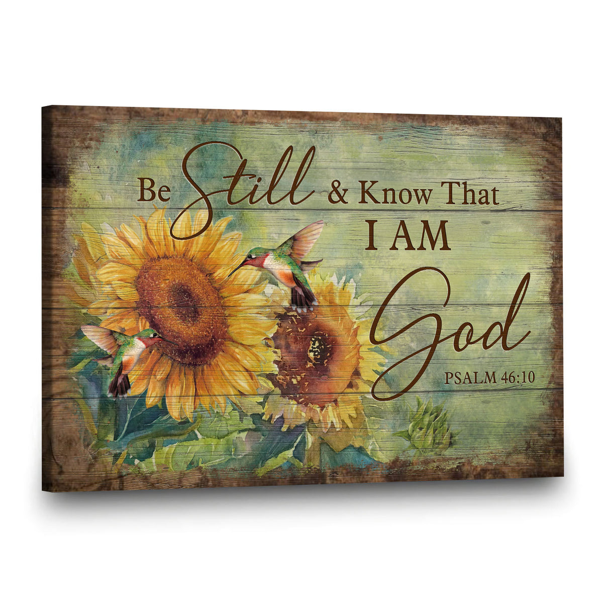 Sunflower and hummingbird - Be still and know that I am God - Jesus Landscape Canvas Prints, Wall Art
