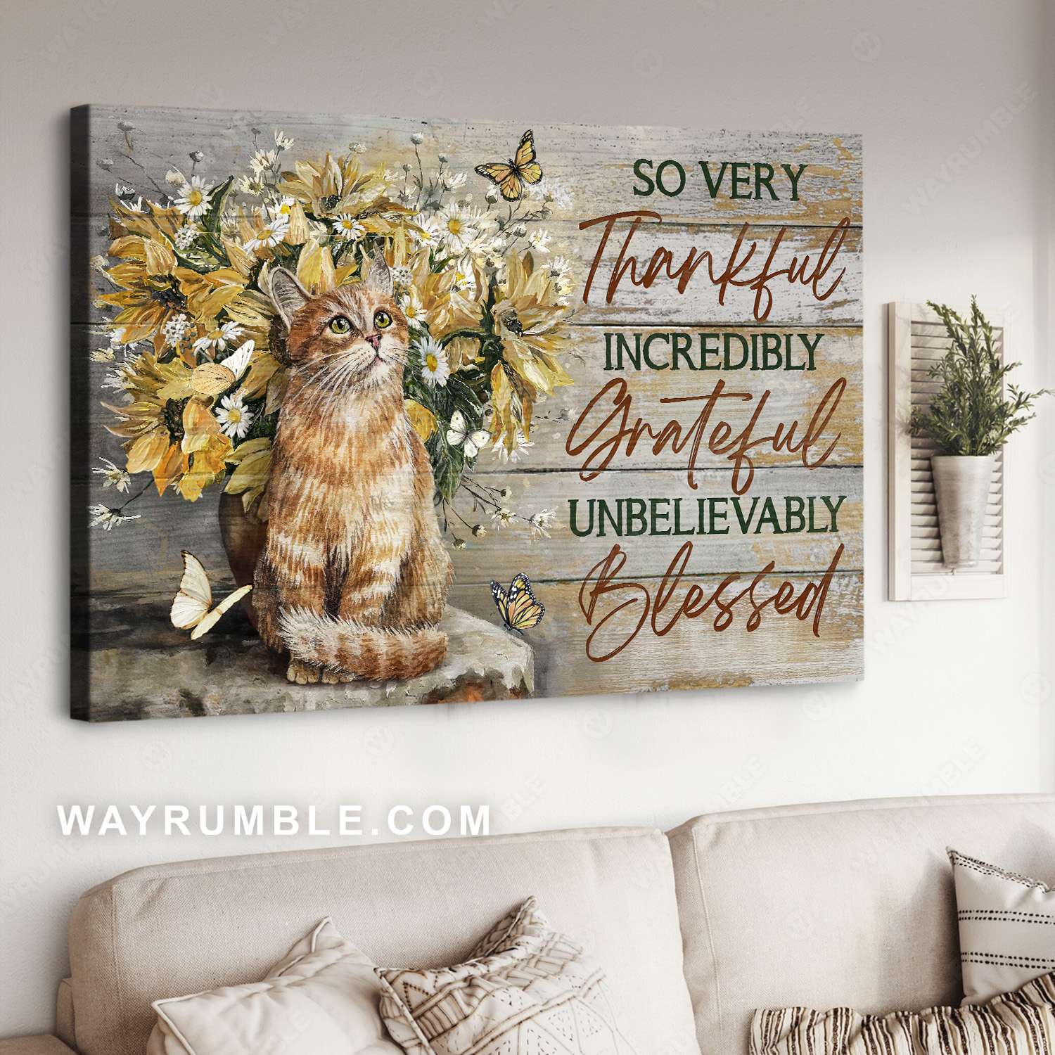 Yellow lily flower, Cat painting, So very thankful - Jesus Landscape Canvas Prints, Christian Wall Art