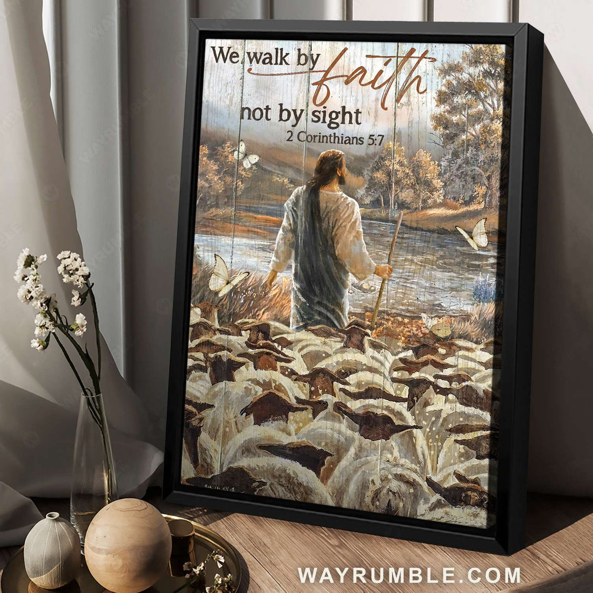Jesus shepherd, Lambs of God, Mountain stream, We walk by faith - Jesus Portrait Canvas Prints, Christian Wall Art
