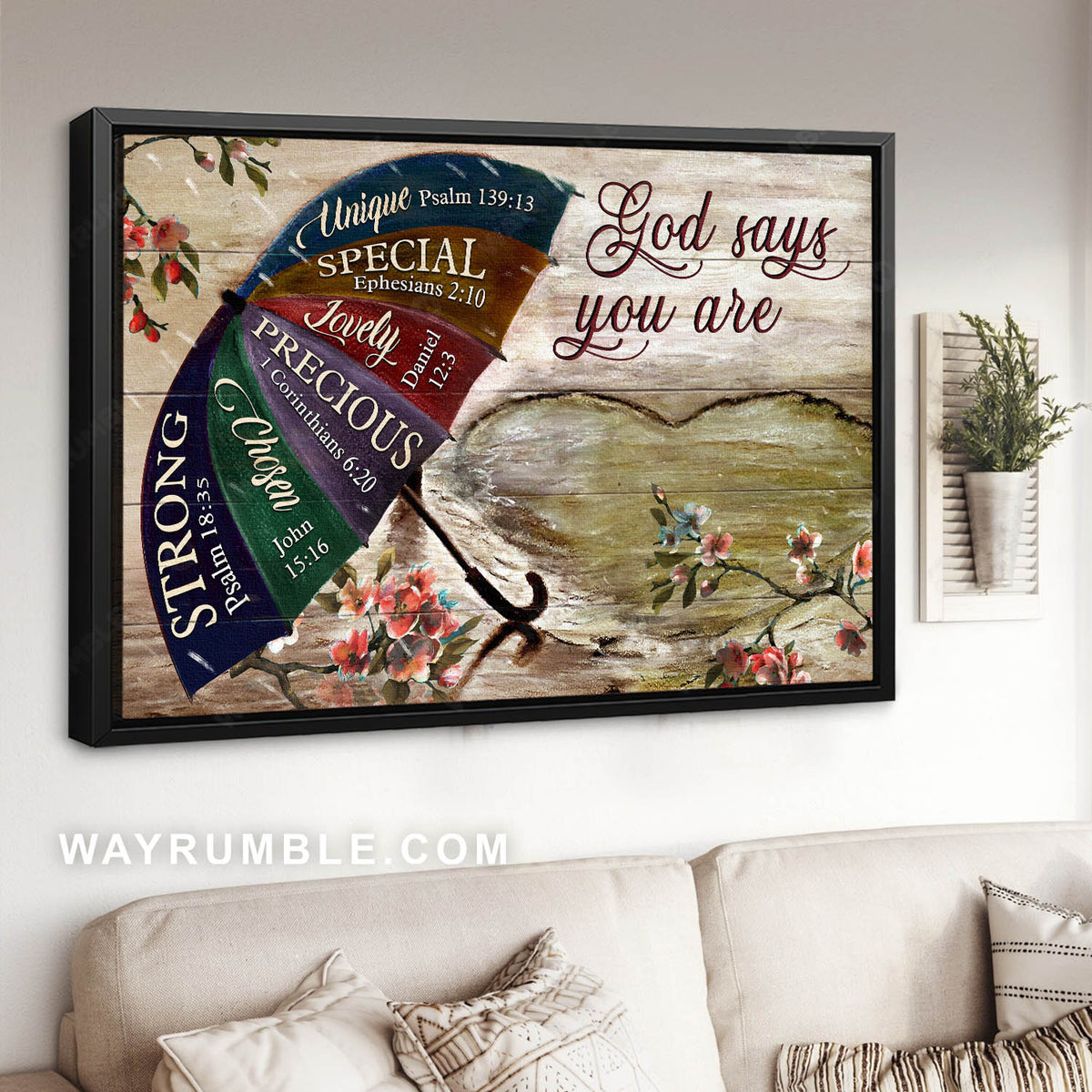 Big umbrella, Rainy day, Heart shape, God says you are unique - Jesus Landscape Canvas Prints, Christian Wall Art