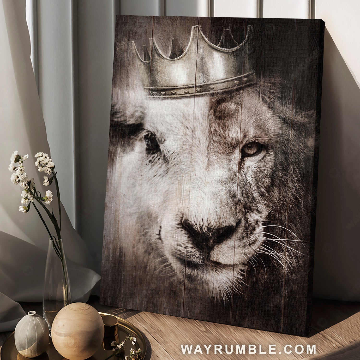 The Lion of Judah, the Lamb of God, Crown, Black and white painting - Jesus Portrait Canvas Prints, Christian Wall Art