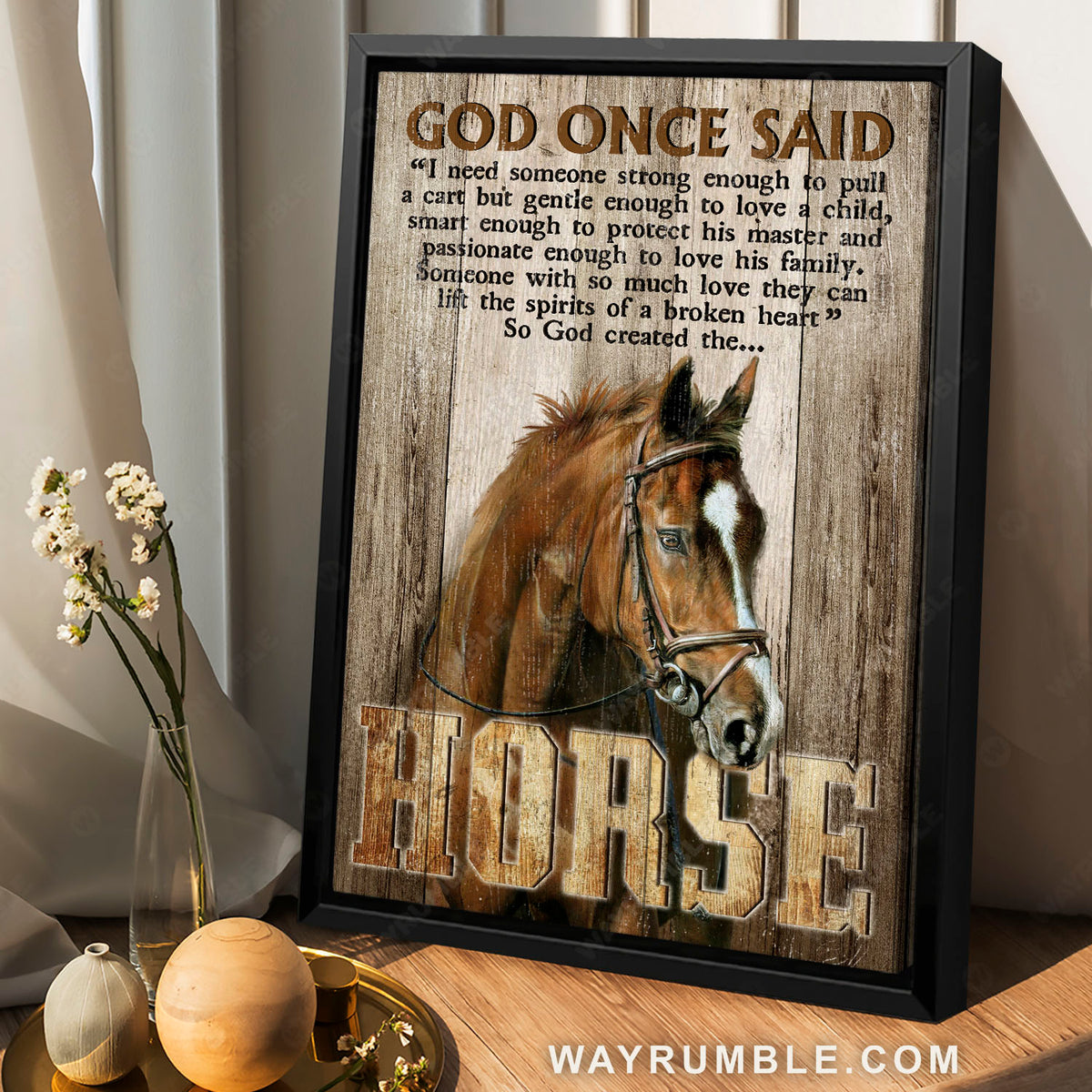 Brown horse, Horse drawing, God once said - Jesus Portrait Canvas Prints, Christian Wall Art