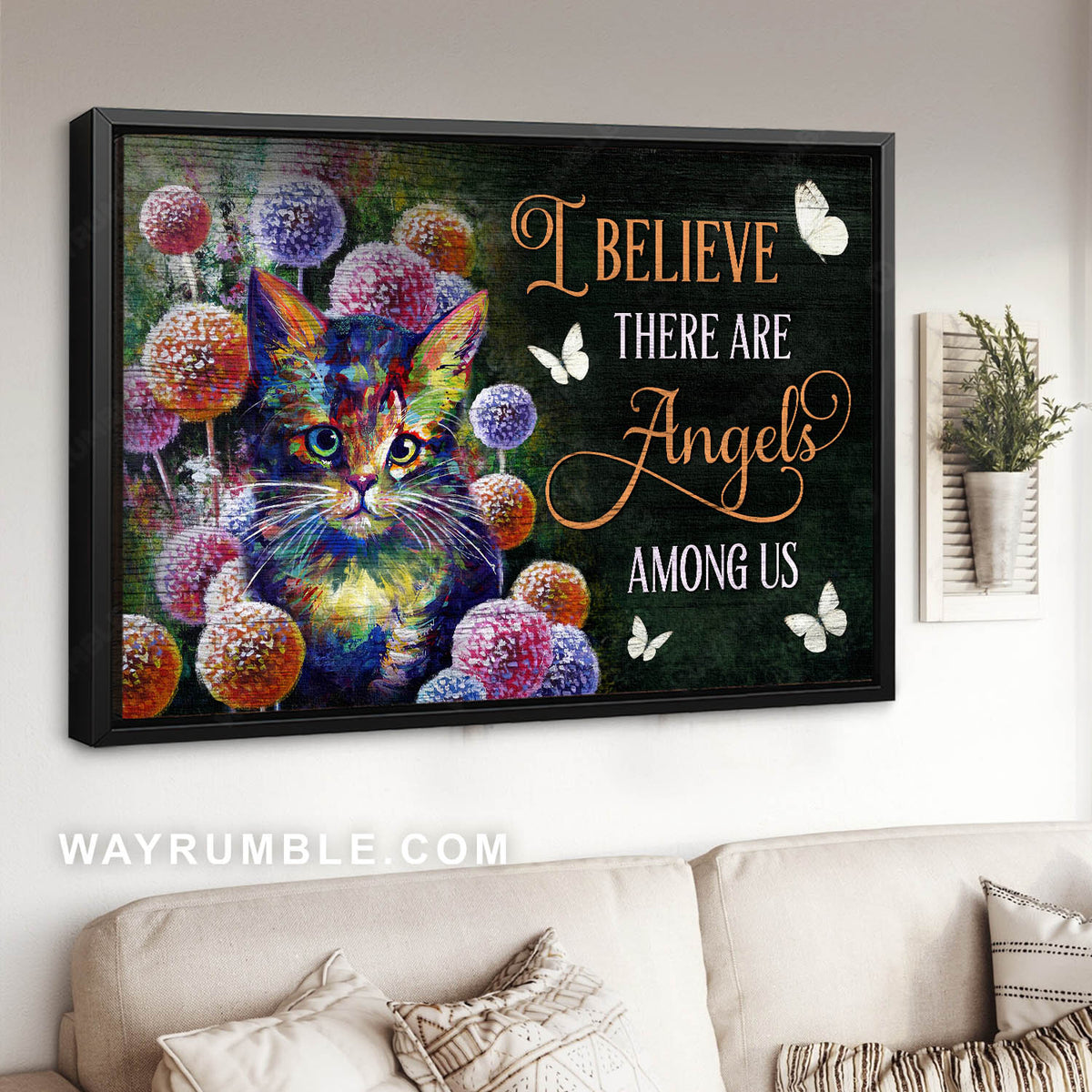 Tabby cat, Dandelion, Colorful painting, I believe there are angles among us - Jesus Landscape Canvas Prints, Christian Wall Art