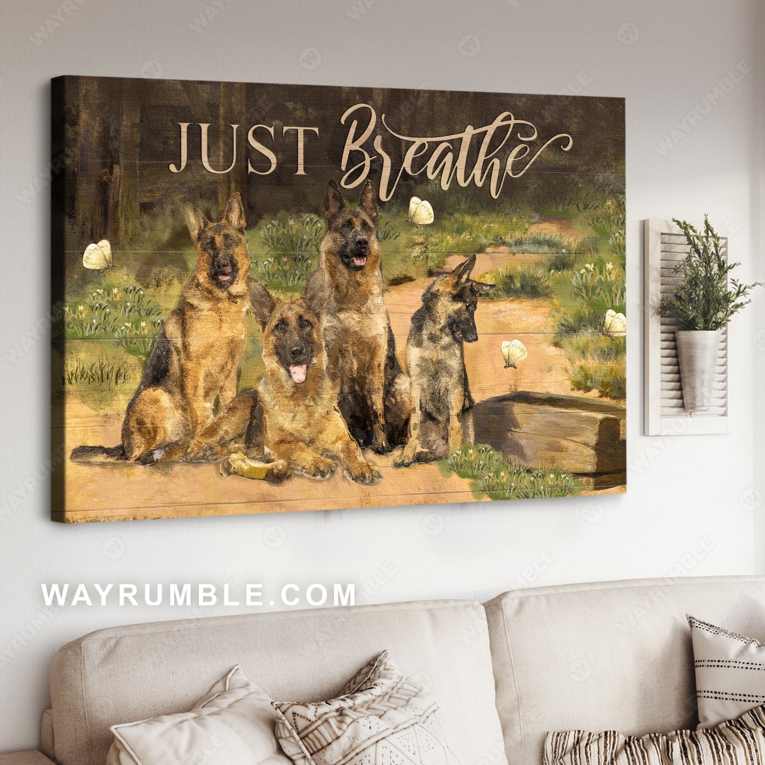 German Shepherd drawing, Playing with brothers, Just breathe - Jesus Landscape Canvas Prints, Christian Wall Art