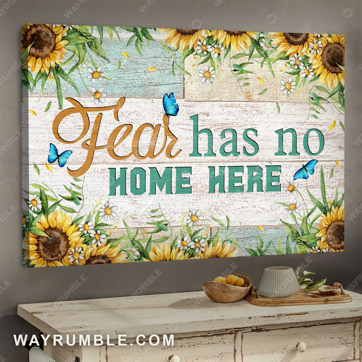 Sunflower painting, Fear has no home here - Jesus Landscape Canvas Prints, Wall Art