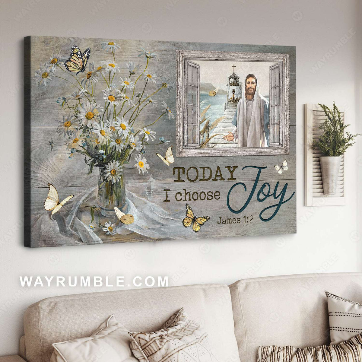  Jesus is king, Daisy flower, White and Monarch butterfly, Today I choose joy - Jesus Landscape Canvas Prints, Christian Wall Art