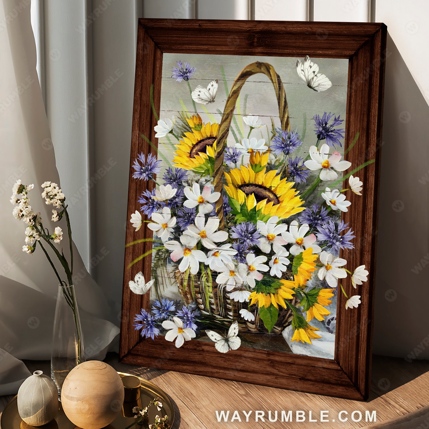 Flower basket, Sunflower, Daisy flower, White butterfly - Jesus Portrait Canvas Prints, Christian Wall Art