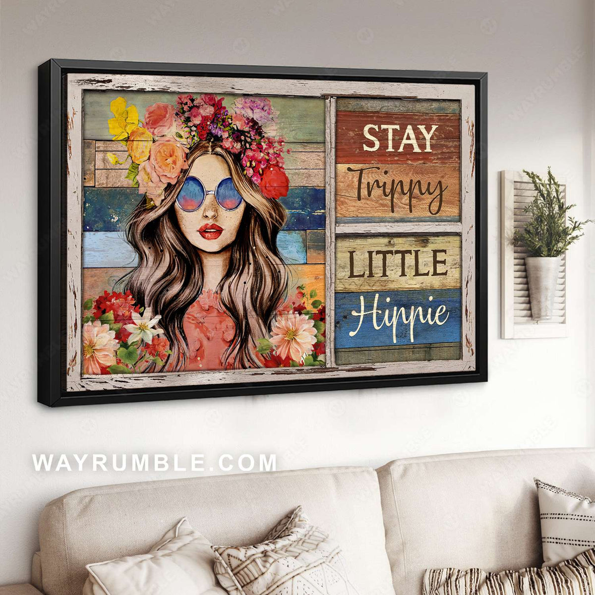 Beautiful girl, Flower crown, Stay trippy little hippie - Jesus Landscape Canvas Prints, Christian Wall Art