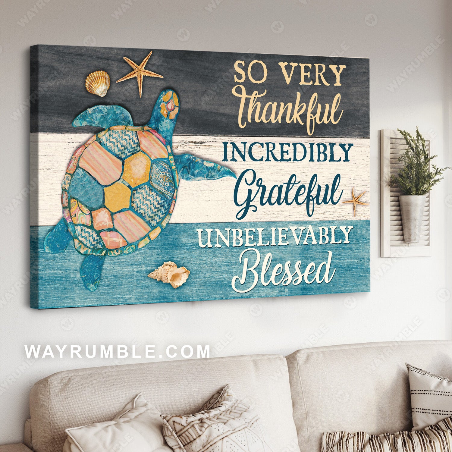 Colorful Turtle, Seashell, So very thankful - Jesus Landscape Canvas Prints, Christian Wall Art