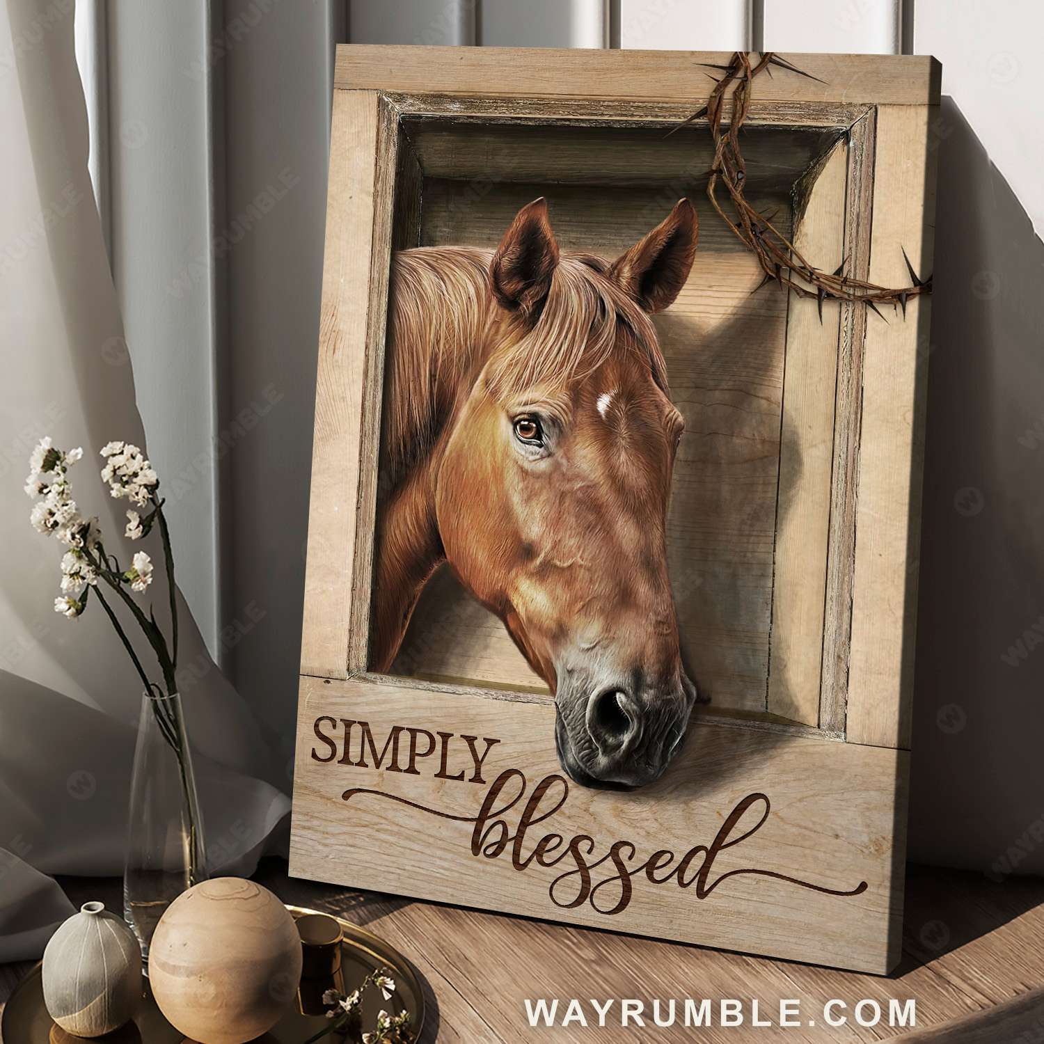 Horse painting, Brown horse portrait, Simply blessed - Jesus Portrait Canvas Prints, Christian Wall Art