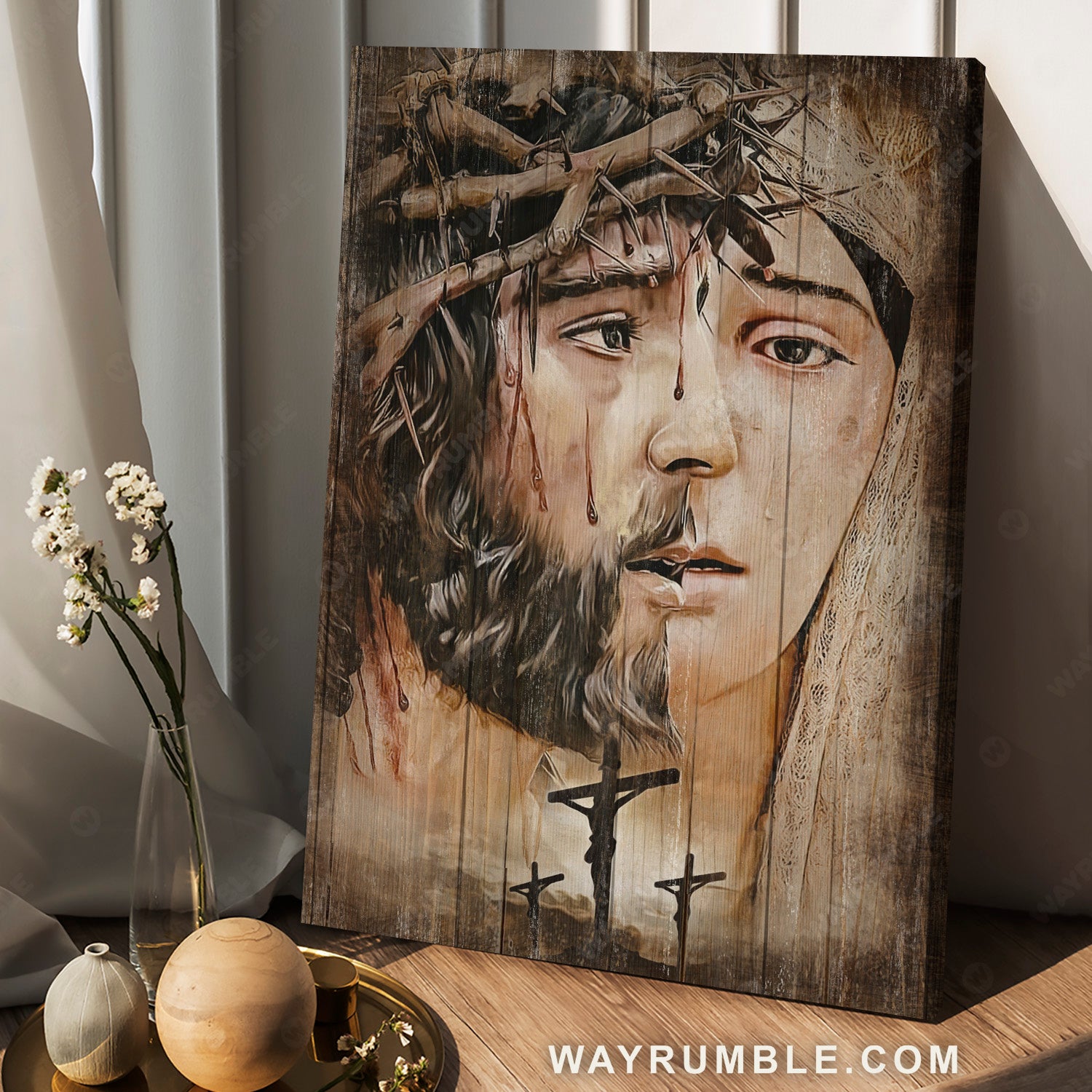 Jesus Christ, Virgin Mary, Crown of thorns, Jesus on the cross - Jesus Portrait Canvas Prints, Christian Wall Art